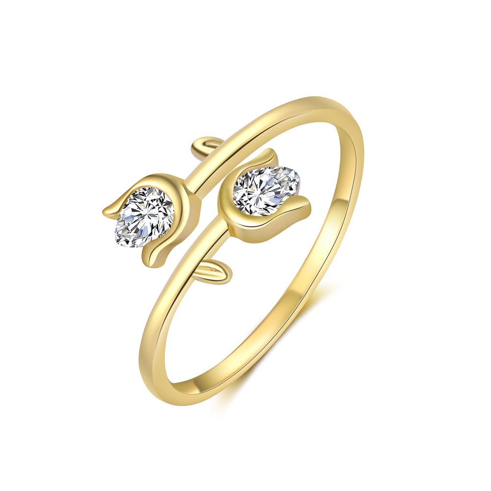 S925 Sterling Silver Petal Zircon Ring