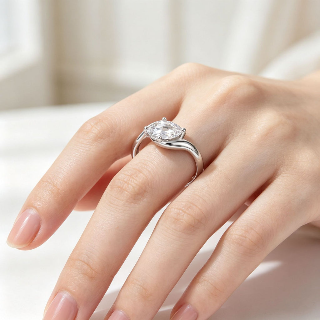 S925 Silver Horse Eye Moissanite Twist Arm Ring Engagement Ring