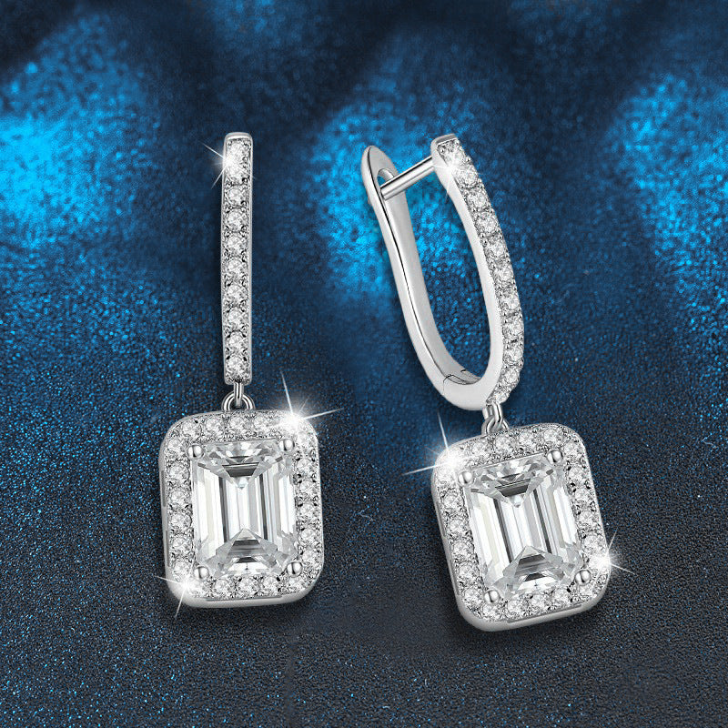Stylish and elegant 925 sterling silver radiant-cut moissanite earrings