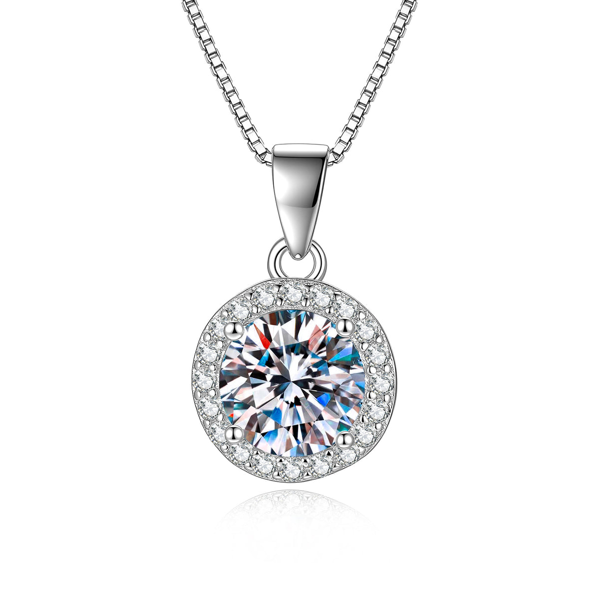 S925 Sterling Silver Round Moissanite Pendant Necklace