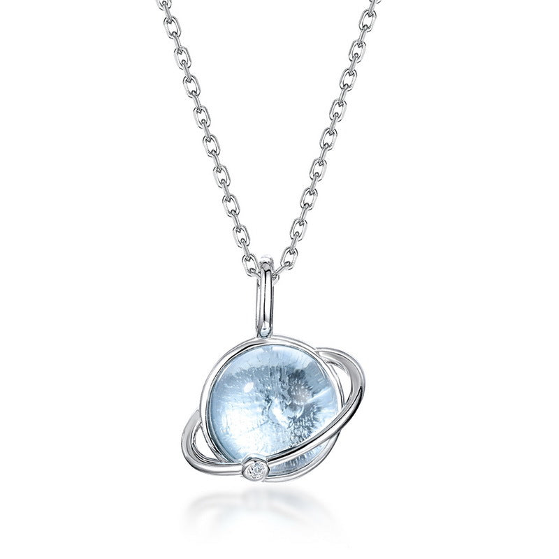 S925 Sterling Silver Universe Star Pendant Inlaid Sky Blue Topaz Necklace