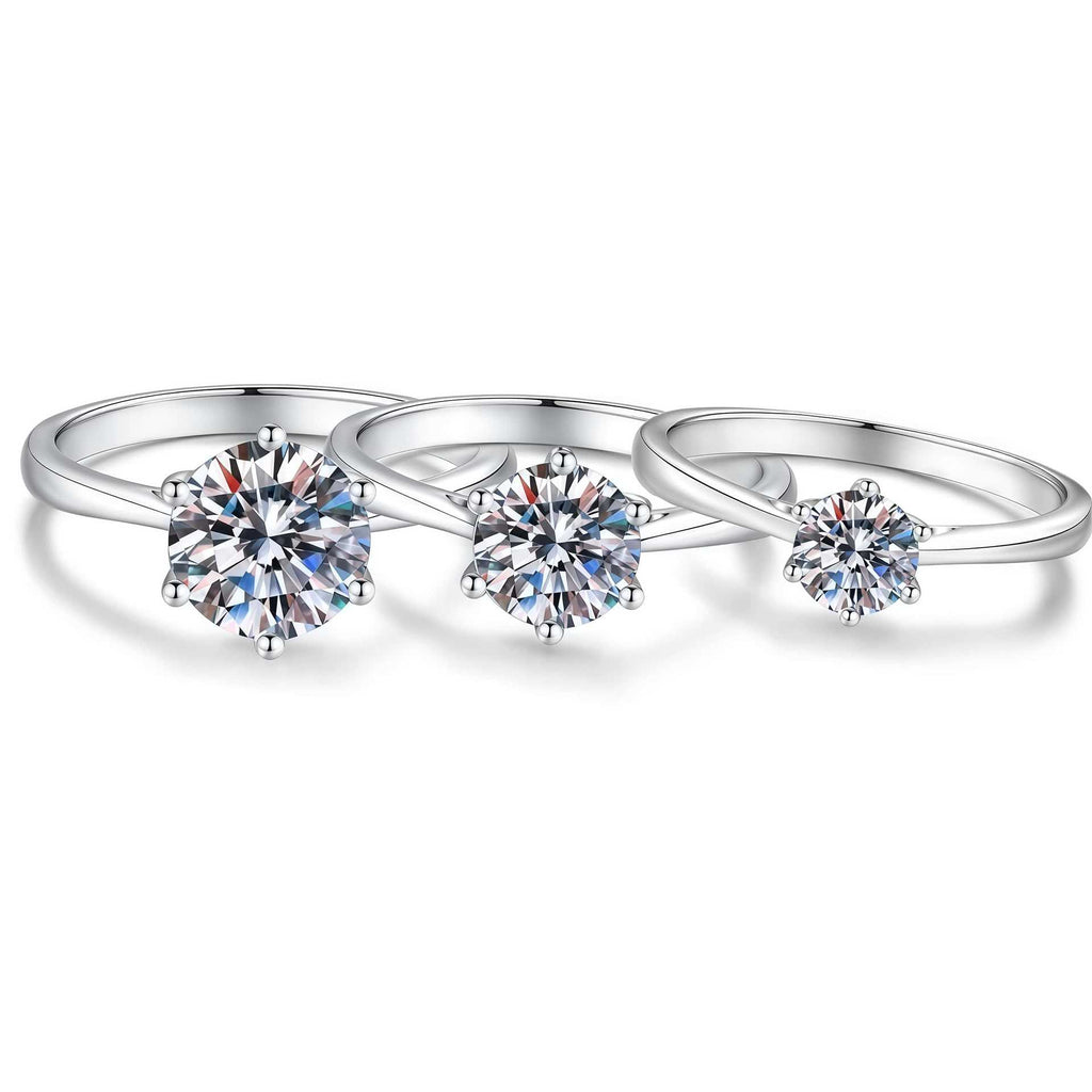 S925 Sterling Silver Six-Prong Moissanite Ring