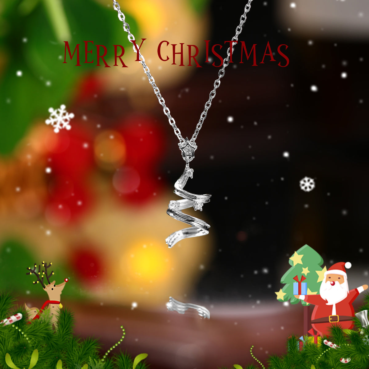 S925 Sterling Silver Sparkling Star "Wishing Tree" Necklace
