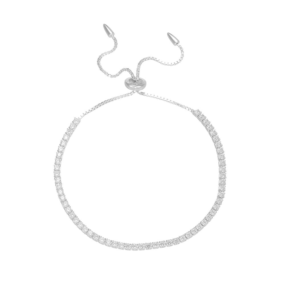 S925 Sterling Silver Full round Zircon Inlaid Pull Adjustable Bracelet
