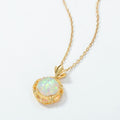 S925 Sterling Silver Synthetic Opal Pendant Clavicle Chain Necklace