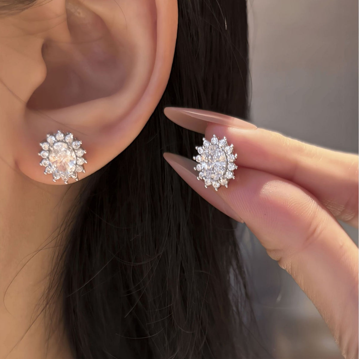 S925 Sterling Silver Oval-Cut Colored Gemstone and Moissanite Stud Earrings