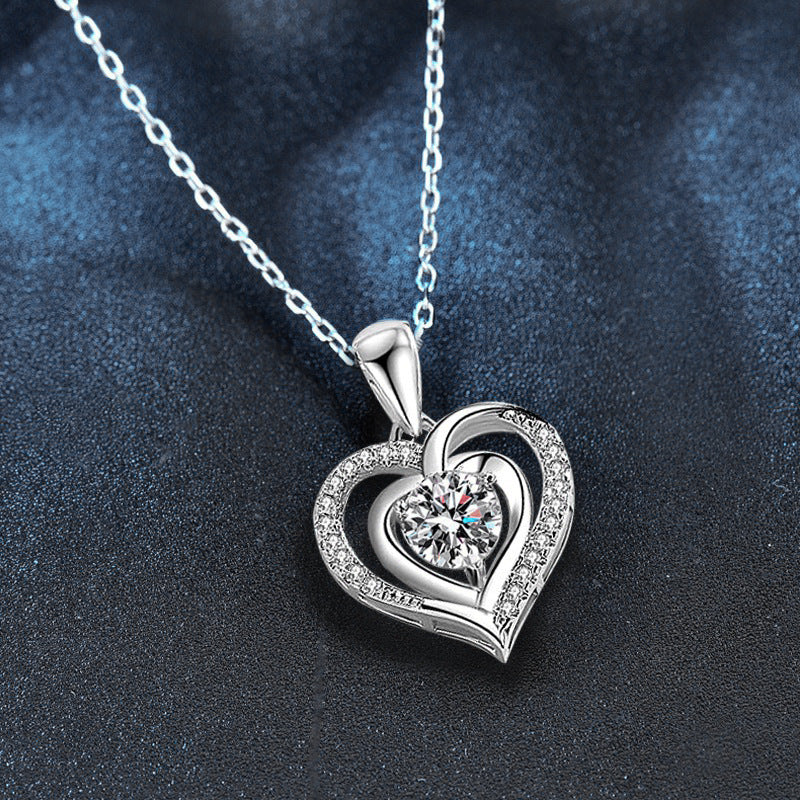 S925 Sterling Silver Loving Heart Necklace Moissanite