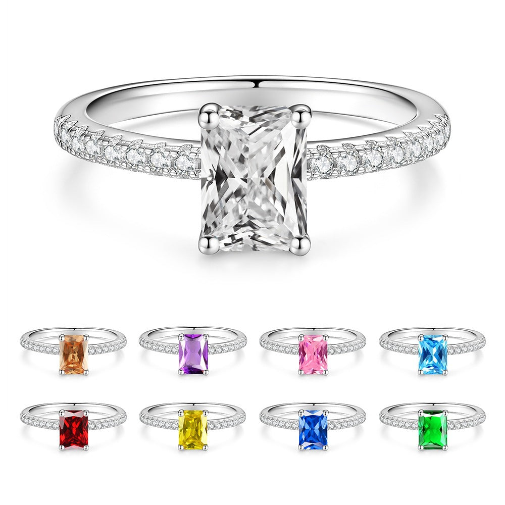 S925 Sterling Silver Rectangular Moissanite Ring