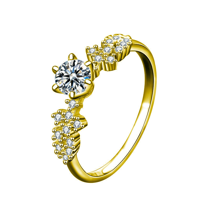 S925 Sterling Silver Star River Moissanite  Six Prong Ring