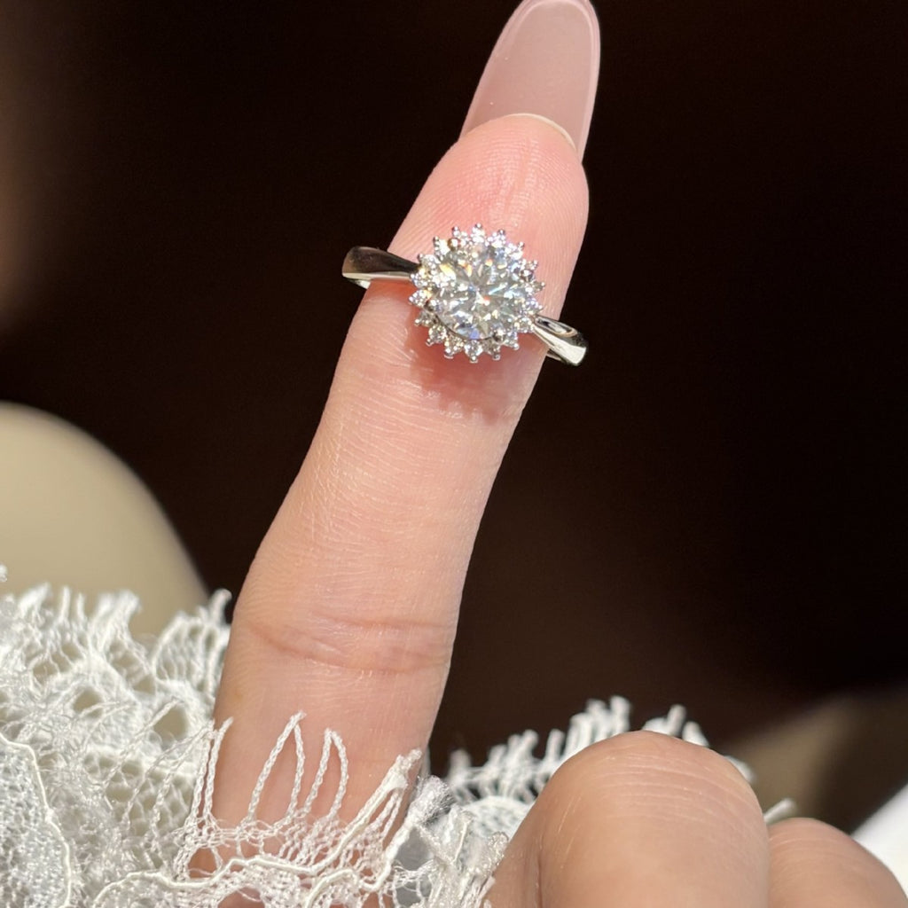 S925 Sterling Silver Sunflower Ring with Colorful Moissanite