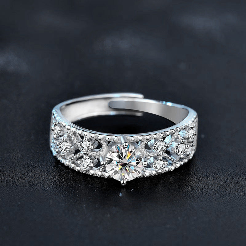 925 Sterling Silver Moissanite Hollow Out Ring