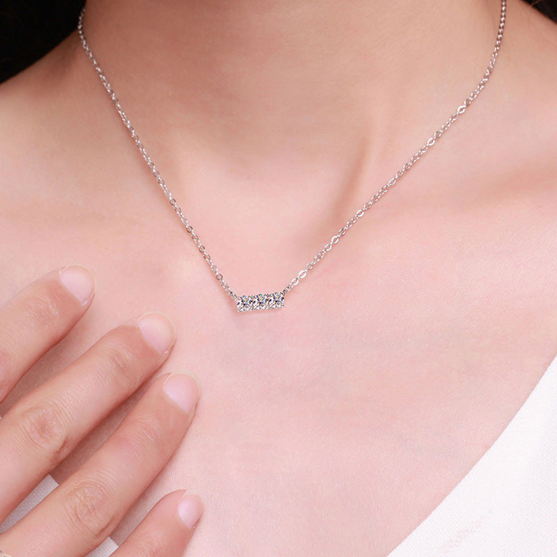 S925 Sterling Silver Three Stone Moissanite Necklace