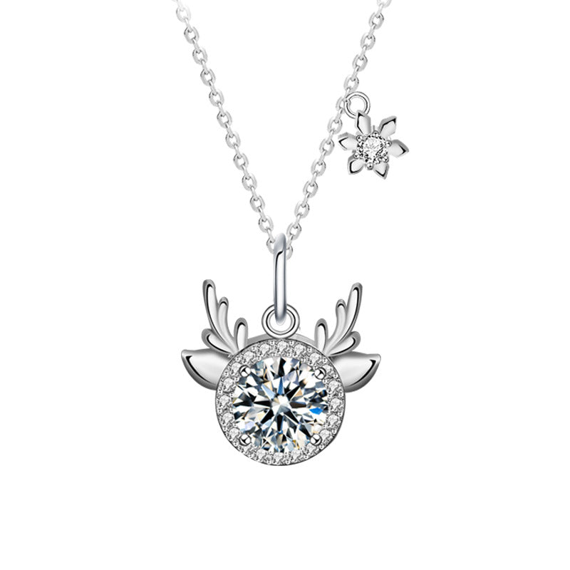 S925 Sterling Silver Moissanite Deer Pendant Necklace