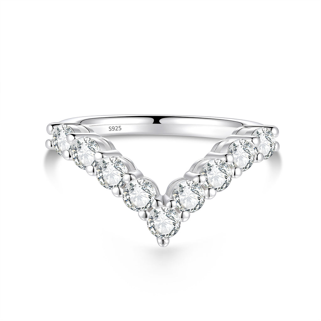 S925 Sterling Silver V-Shaped Moissanite Ring