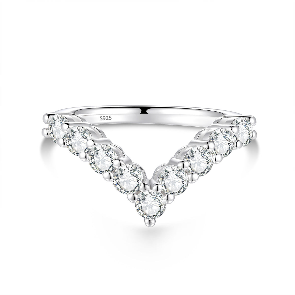 S925 Sterling Silver V-Shaped Moissanite Ring