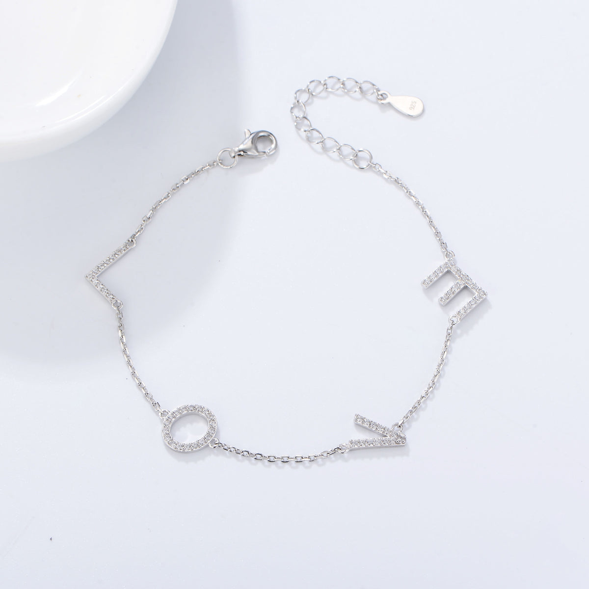 S925 Sterling Silver Love English Beaded Letter-Printing Zircon Inlaid Bracelet