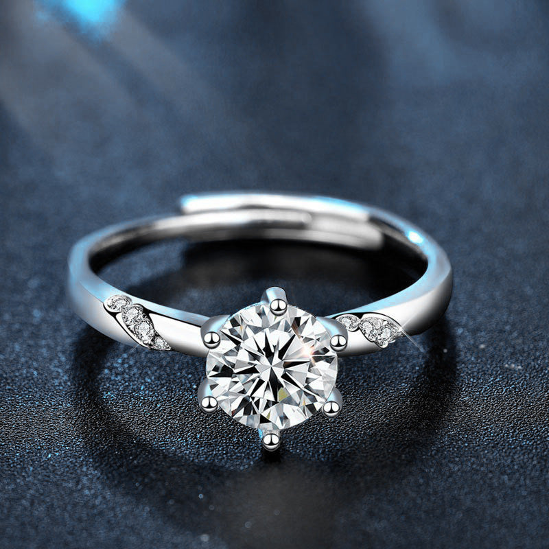 925 Sterling Silver Classic 6-Prong Crown Moissanite Ring