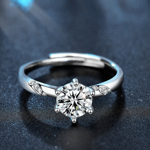 925 Sterling Silver Classic 6-Prong Crown Moissanite Ring