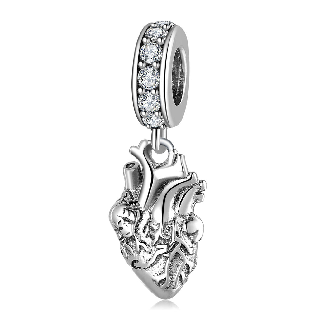 S925 Sterling Silver Anatomical Heart Zircon Inlaid Pendant