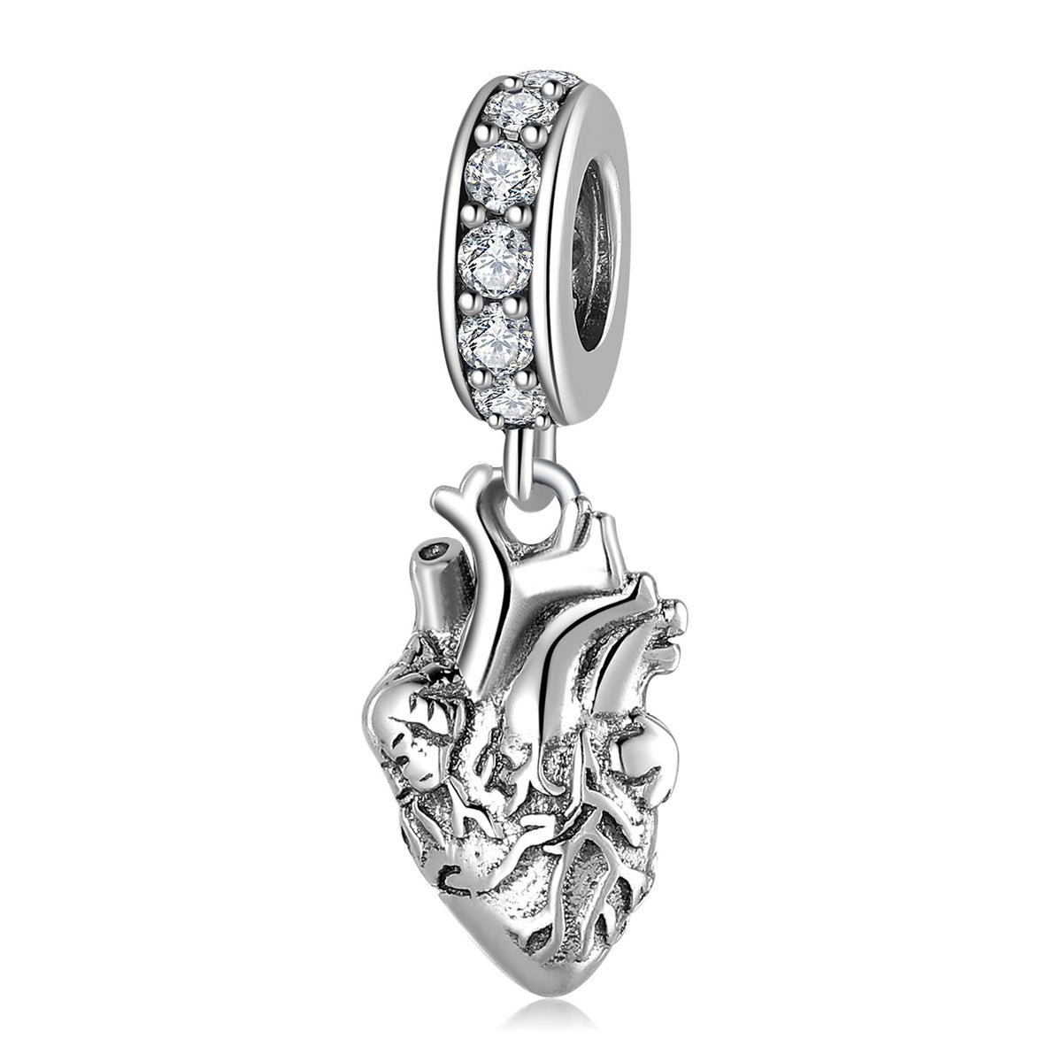 S925 Sterling Silver Anatomical Heart Zircon Inlaid Pendant