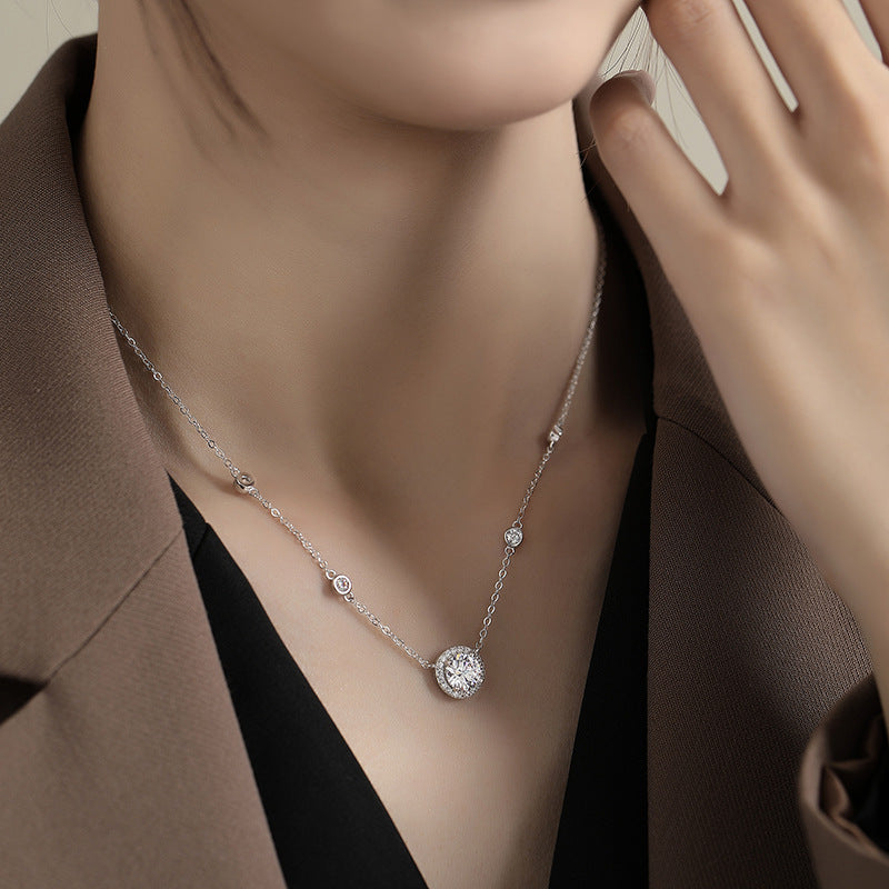 S925 Sterling Silver Moissanite Starry Sky round Bag Pendant Necklace