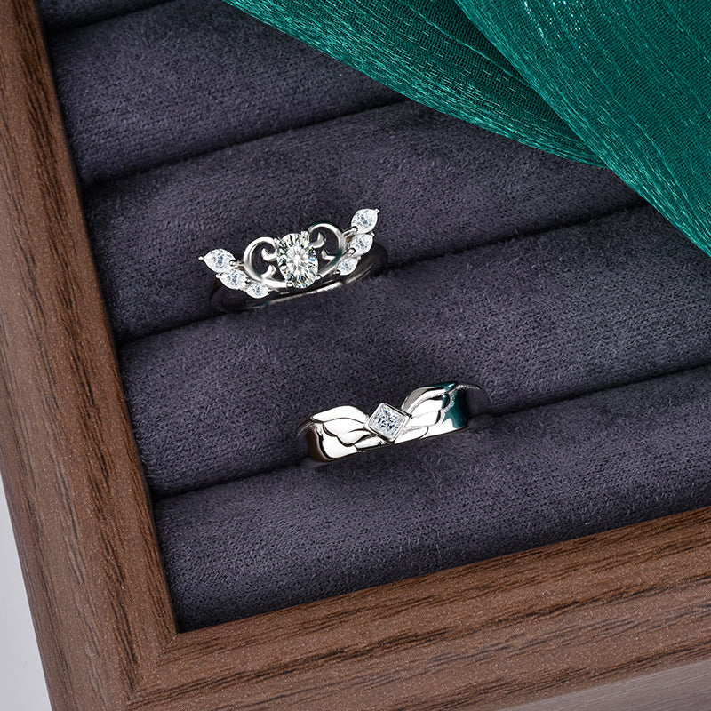 S925 Sterling Silver “Angel Wings” Moissanite Couple Ring