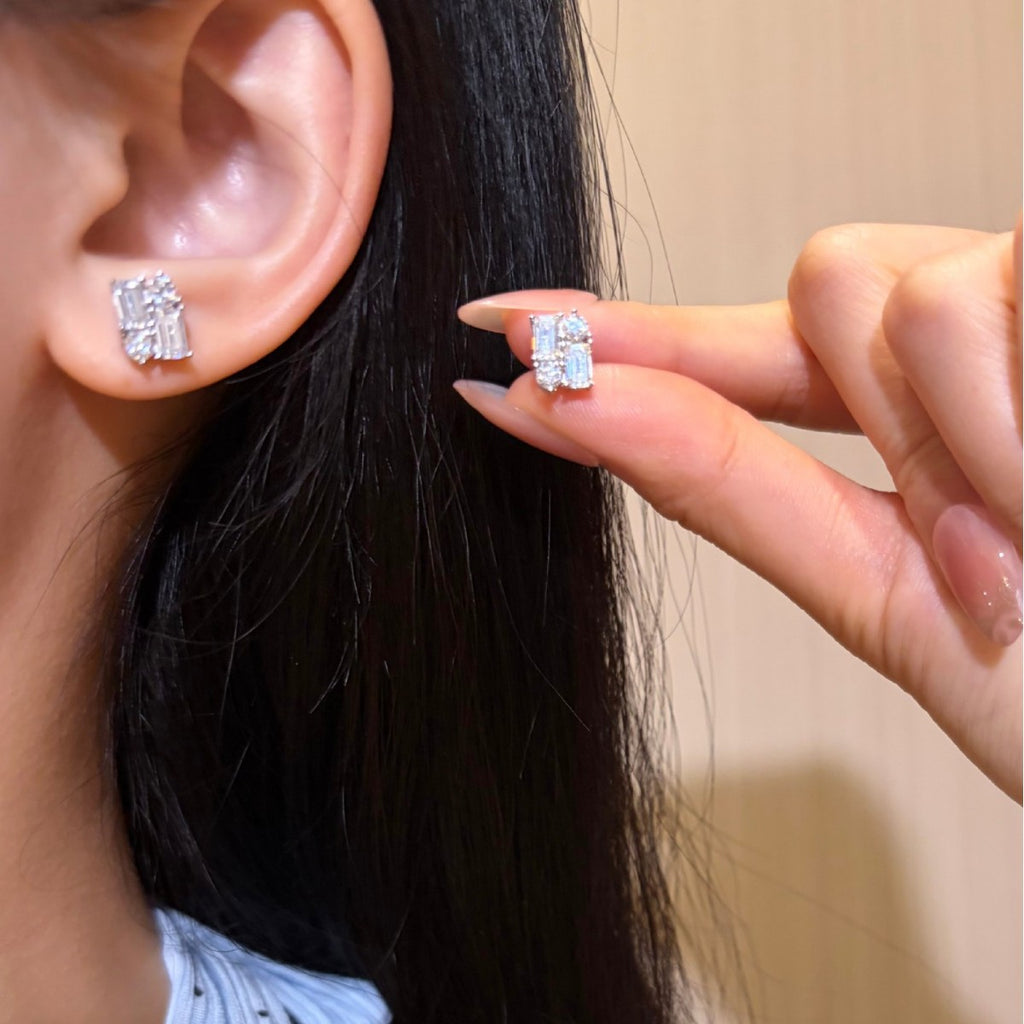 S925 Sterling Silver Square-Cut Moissanite Stud Earrings