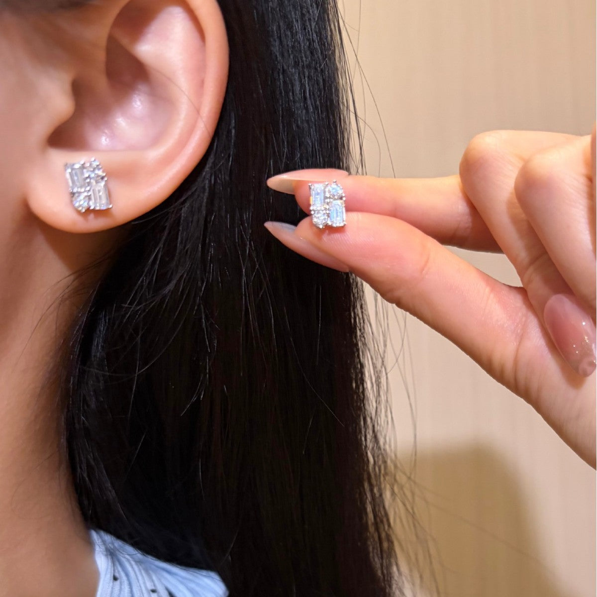 S925 Sterling Silver Square-Cut Moissanite Stud Earrings