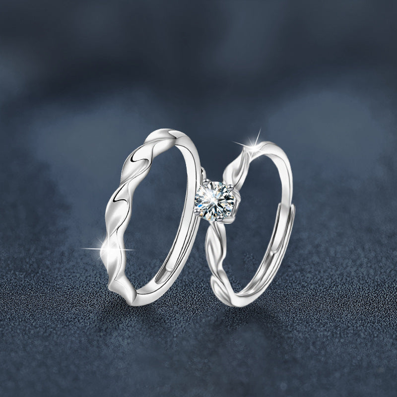 S925 Sterling Silver Twist Moissanite Couple Ring