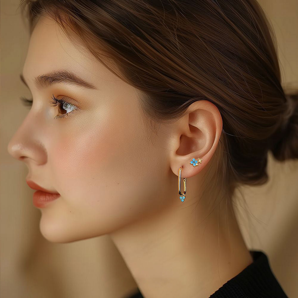 S925 Sterling Silver Turquoise Stud Earrings and Necklace Set