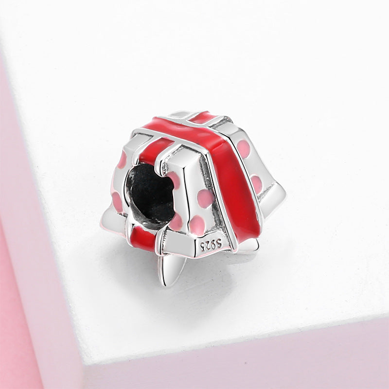 S925 Sterling Silver Christmas Rabbit Ear Gift Box Beaded Pendant