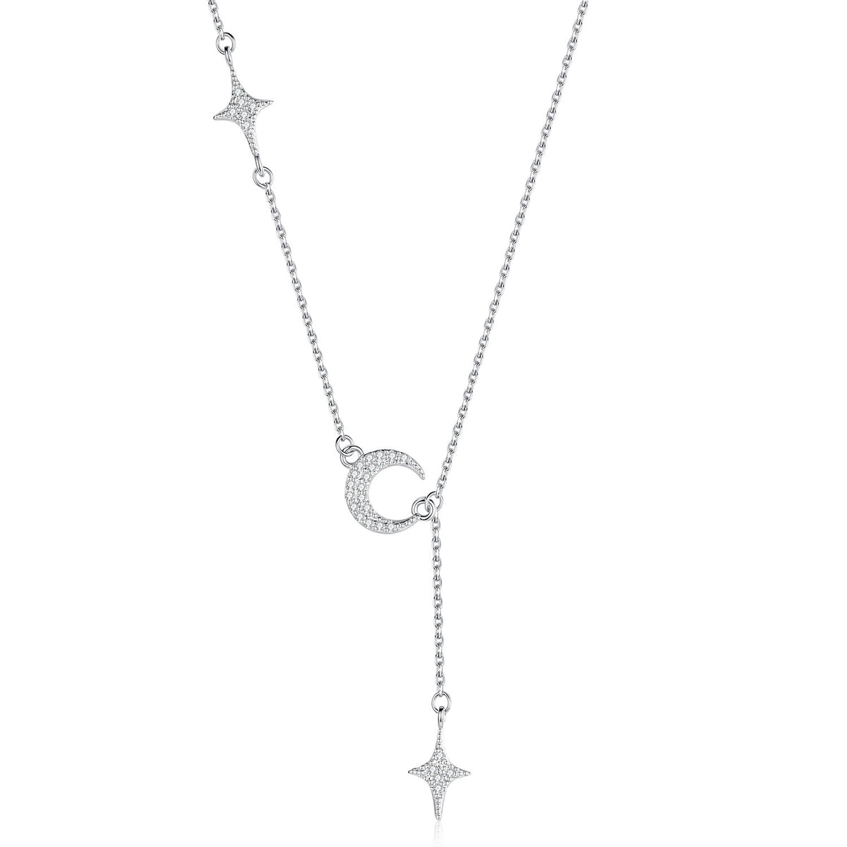 S925 Silver Star and Moon Tassel Moissanite Necklace
