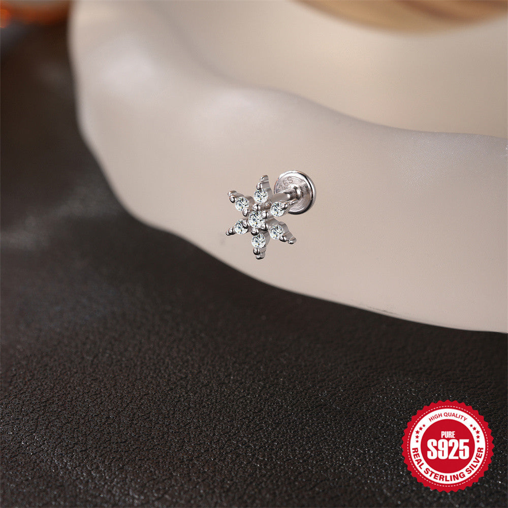 S925 Sterling Silver Hexagram Moissanite Threaded Cartilage Stud Earring
