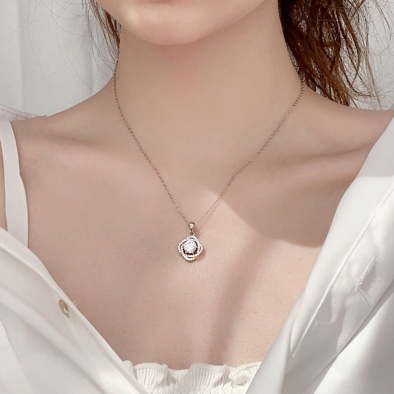 S925 sterling silver Moissanite Rose Flower Pendant Necklace