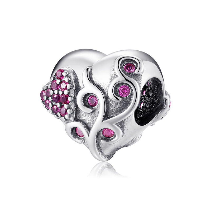 S925 Sterling Silver Heart Vine Purple Zircon Bead Pendant