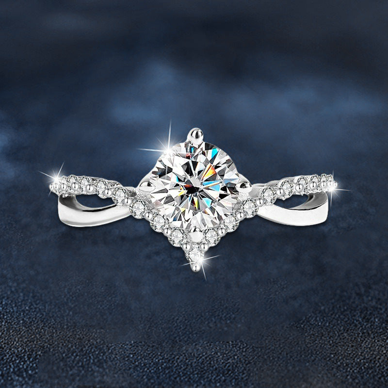 925 Sterling Silver Moissanite Twisted Four-Prong Ring