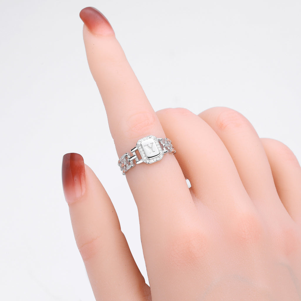 Stylish and simple S925 sterling silver ring with English letter band