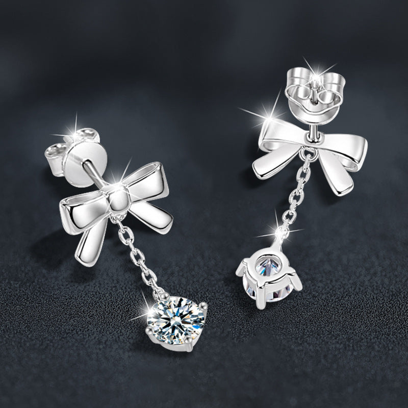 Premium & Niche Tassel Earrings — 925 Silver & Moissanite Bowknot Design