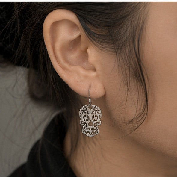 S925 Sterling Silver Halloween Openwork Skull Earrings