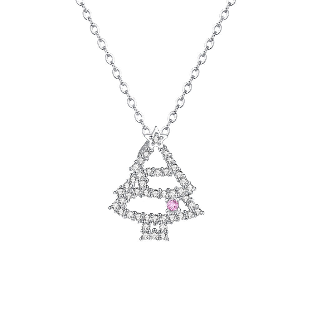 S925 Sterling Silver Christmas Tree Zircon Collarbone Necklace