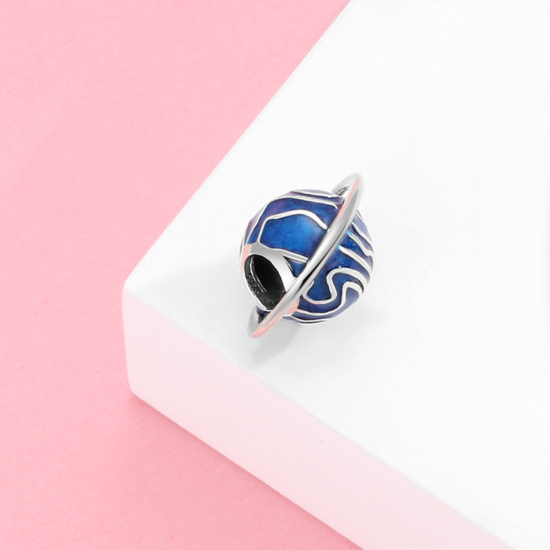 S925 Sterling Silver Blue Planet Bead Pendant