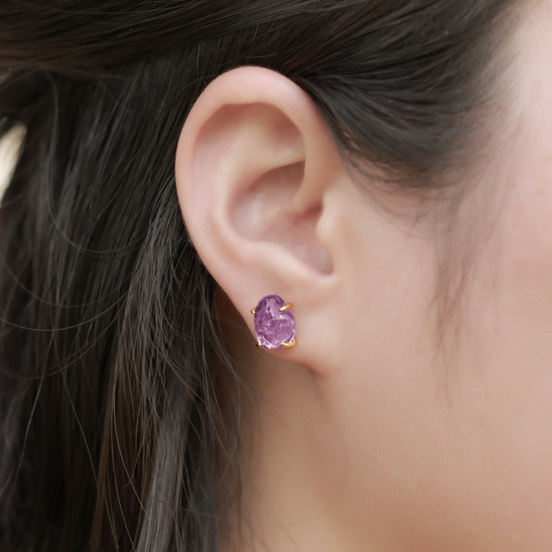 S925 Sterling Silver Gold-plated Irregular Natural Crystal Four-prong Earrings