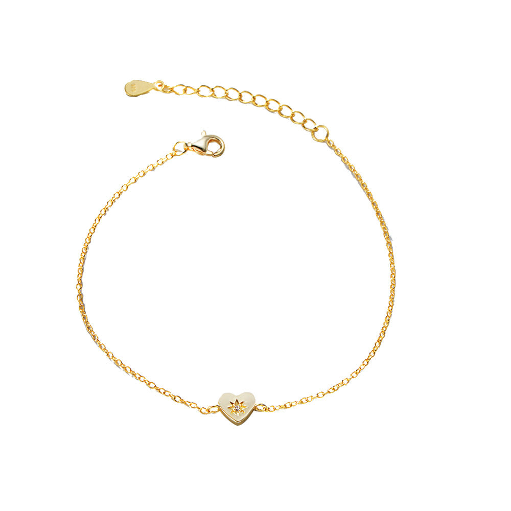 S925 Sterling Silver Electroplated 14K Gold Heart Shaped Love Bracelet