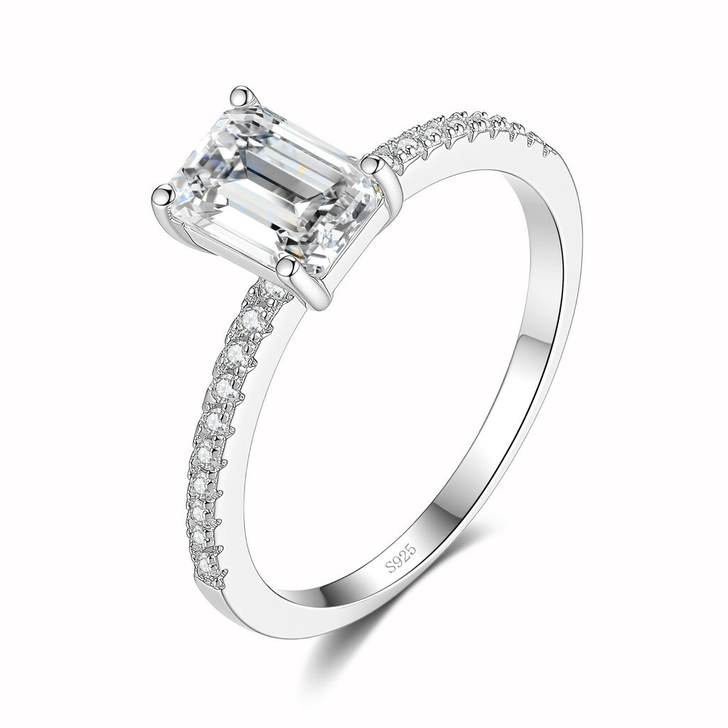 S925 Sterling Silver Rectangular Moissanite Ring