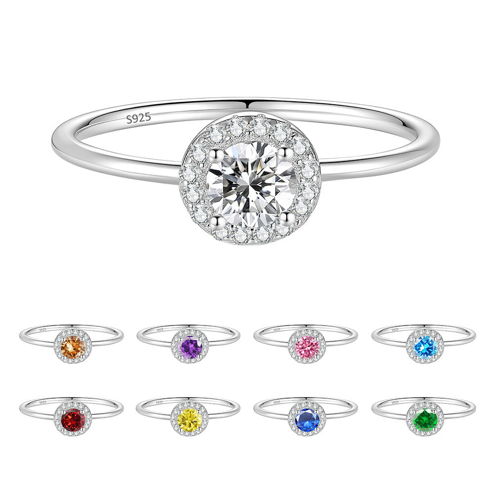 S925 Silver Round Ring with Colored Moissanite