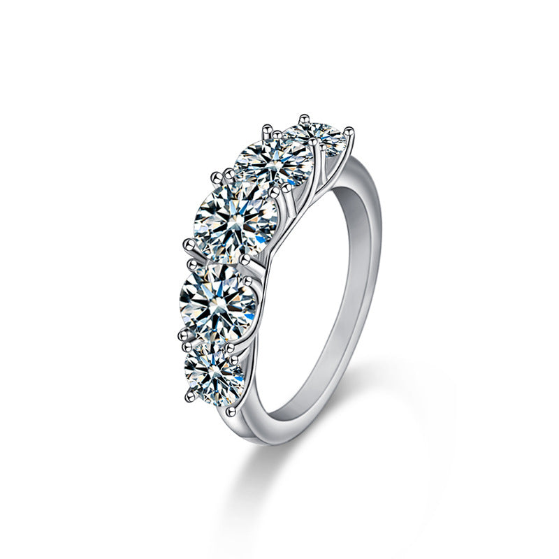 S925 Sterling Silver Five Stone Moissanite Ring