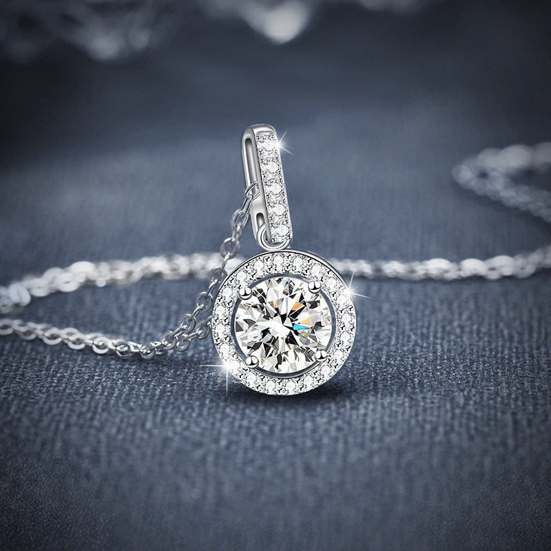 S925 Sterling Silver Moissanite T-Shaped round Bag Necklace