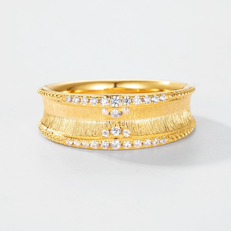 S925 Sterling Silver Gold-Plated Bohemian Vintage Style Zircon Ring