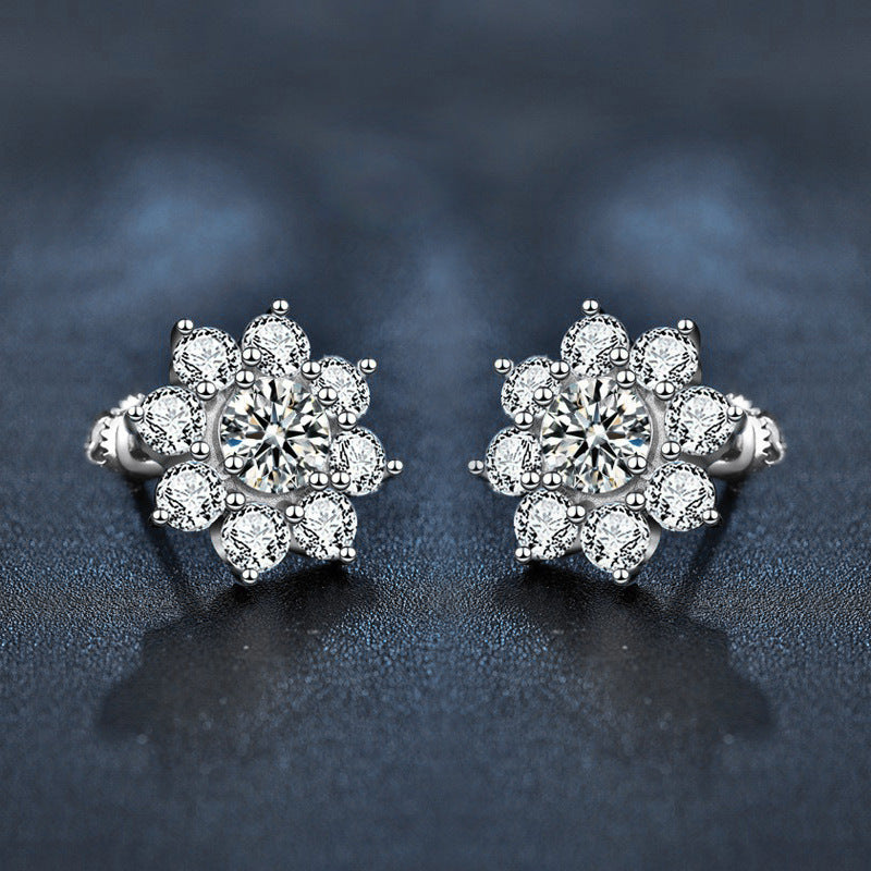 S925 Sterling Silver Moissanite Sunflower Earrings