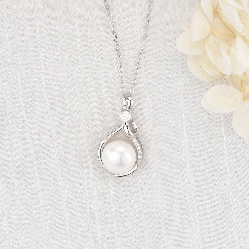 S925 Sterling Silver Moissanite Streamer Pearl Pendant Necklace